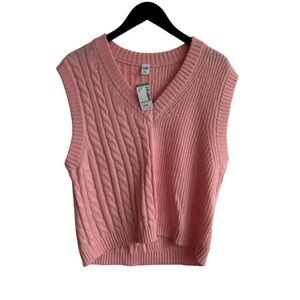 Simons Twik Pink Cable Knit V Neck Sweater Vest Size Large New with Tags
